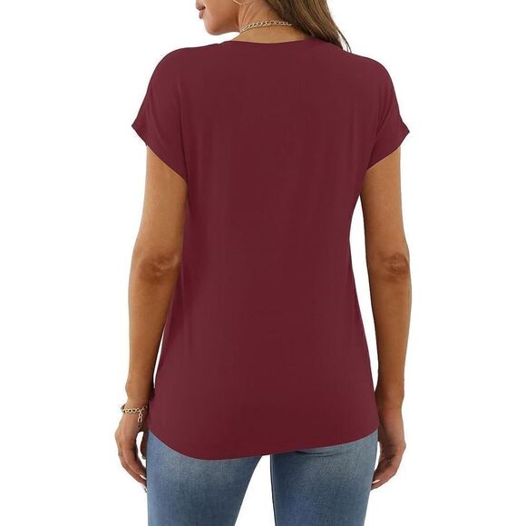 Womens red size small twist tunic Short Sleeve T Shirts Casual Summer Tops Loose - Picture 4 of 8